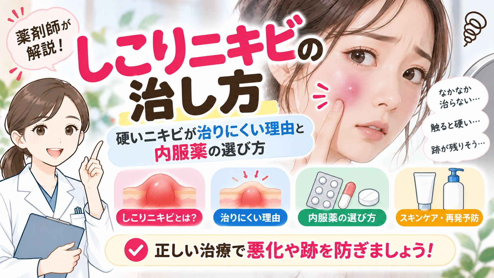 しこりニキビの治し方｜硬いニキビが治りにくい理由と内服薬の選び方